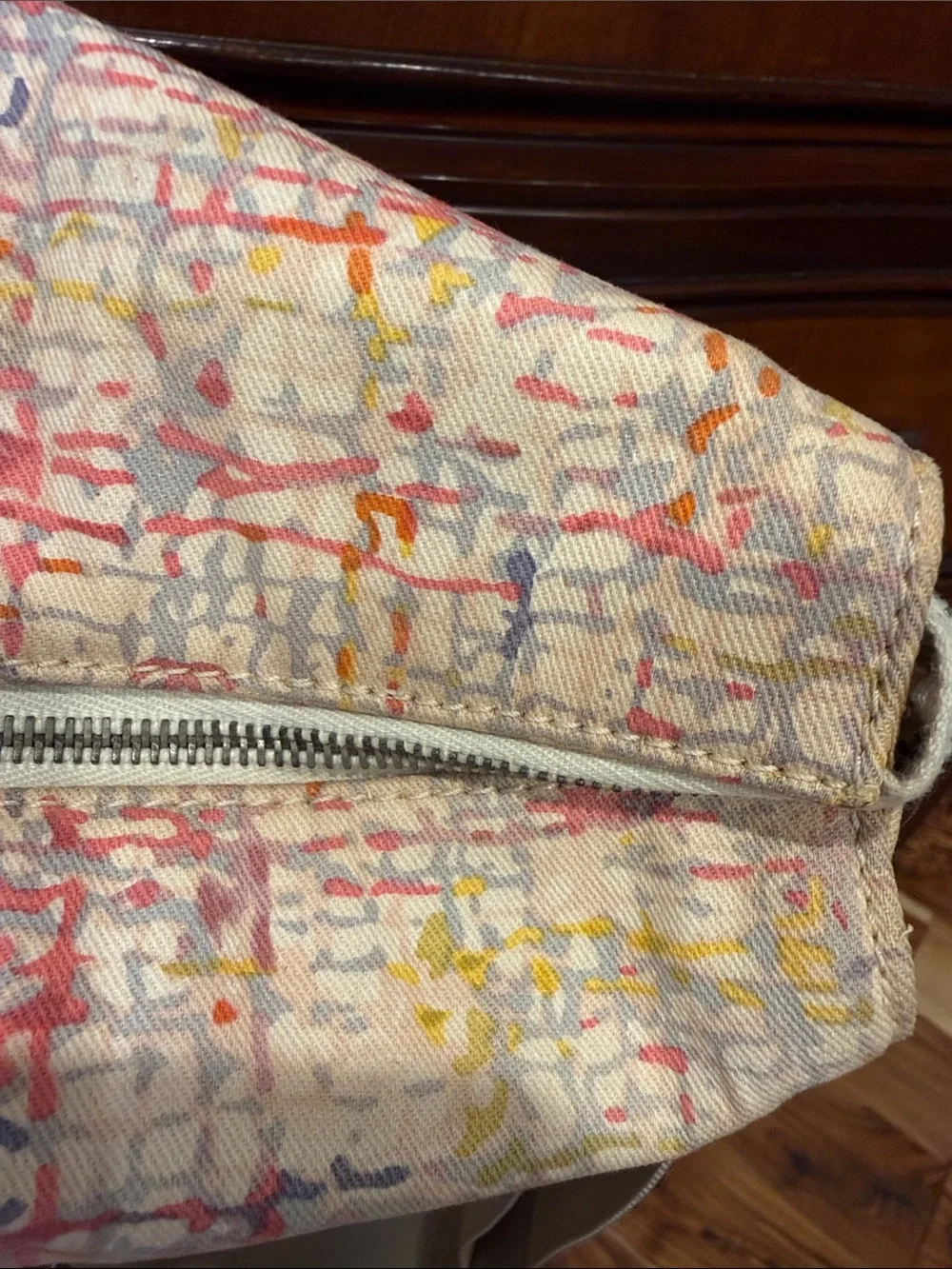 CHANEL Multicolor Printed Canvas Tote with Cream Leather Trim and Strap